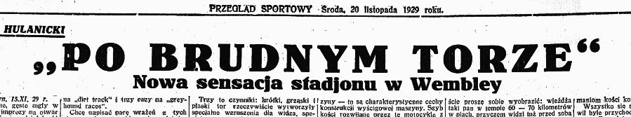 Tytuł artykułu w Przeglądzie Sportowym 1929