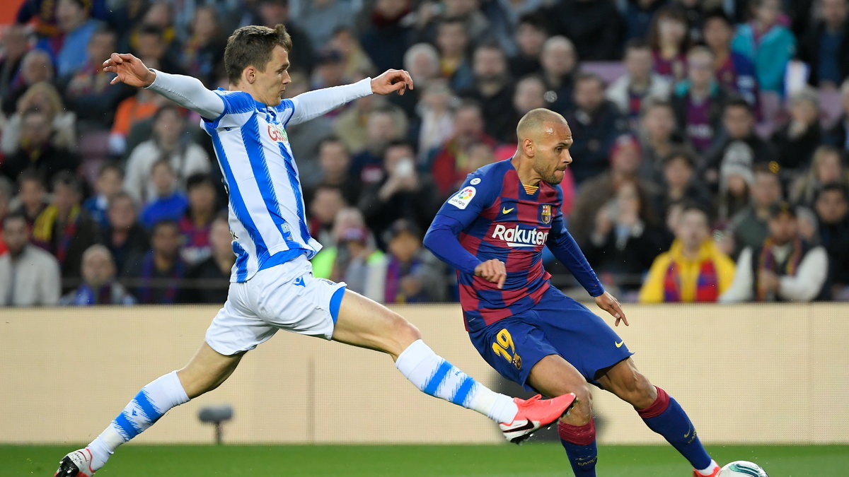 Diego Llorente (Real Sociedad San Sebastian) i Martin Braithwaite (FC Barcelona)