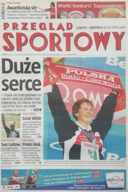 Okładka „Przeglądu Sportowego” po złotym medalu Otylii Jędrzejczak