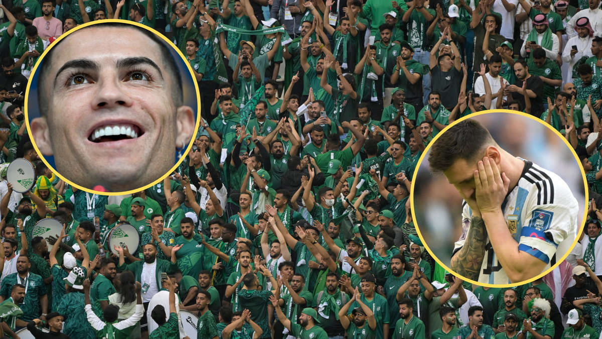 Kibice Arabii Saudyjskiej świętowali zatrzymanie Argentyny z Leo Messim w składzie cieszynką Cristano Ronaldo