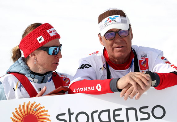 Justyna Kowalczyk i Aleksander Wieretielny podczas zawodów w Seefeld w 2019 r.