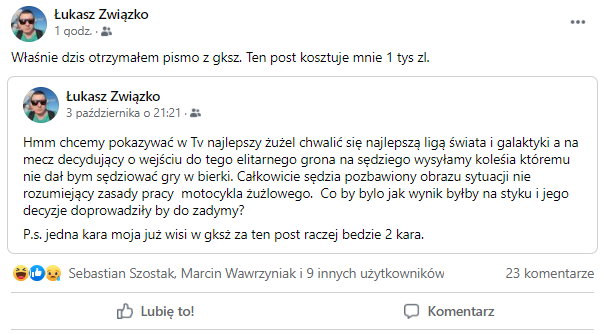 Łukasz Związko otrzymał karę od GKSŻ