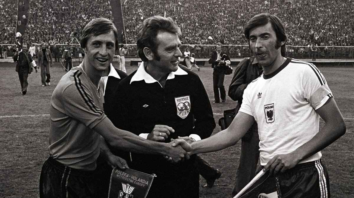 Johan Cryuff i Kazimierz Deyna przed meczem Polska - Holandia