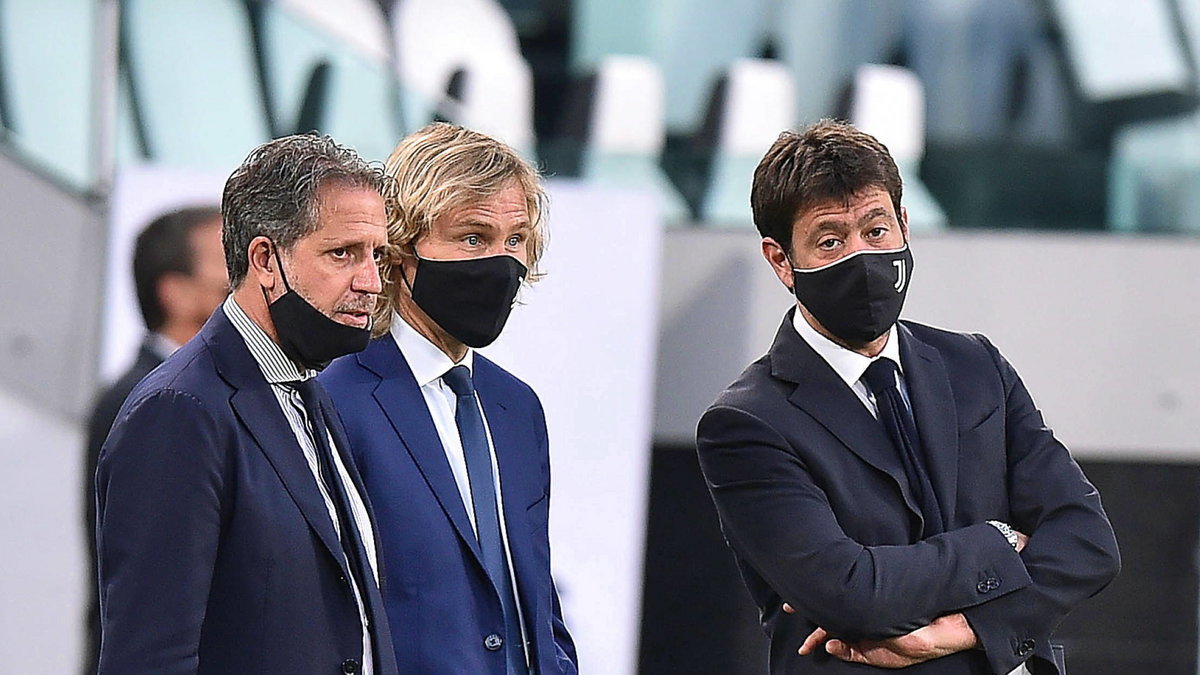 Od lewej: Fabio Paratici (b. dyrektor sportowy Juventusu), Pavel Nedved (wiceprezydent klubu) i Andrea Agnelli (prezydent klubu) (2020 r.)