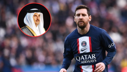 Leo Messi, w kółku: Tamim bin Hamad Al Thani