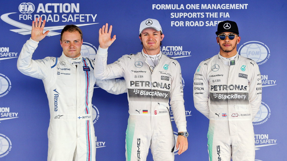 Valtteri Bottas, Nico Rosberg i Lewis Hamilton
