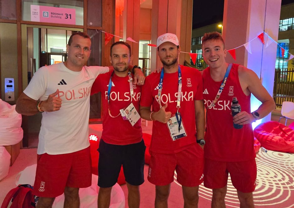 Olympic Games in Paris. From left: Mikołaj Justyński, Tomasz Moczek (Iga Świątek's staff), Maciej Ryszczuk, and Jakub Szymański