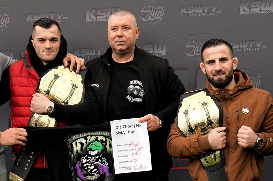 Od lewej: Roberto Soldić (mistrz KSW), Adam Kostka (sponsor UFD Gym) oraz Antun Racić (mistrz KSW)