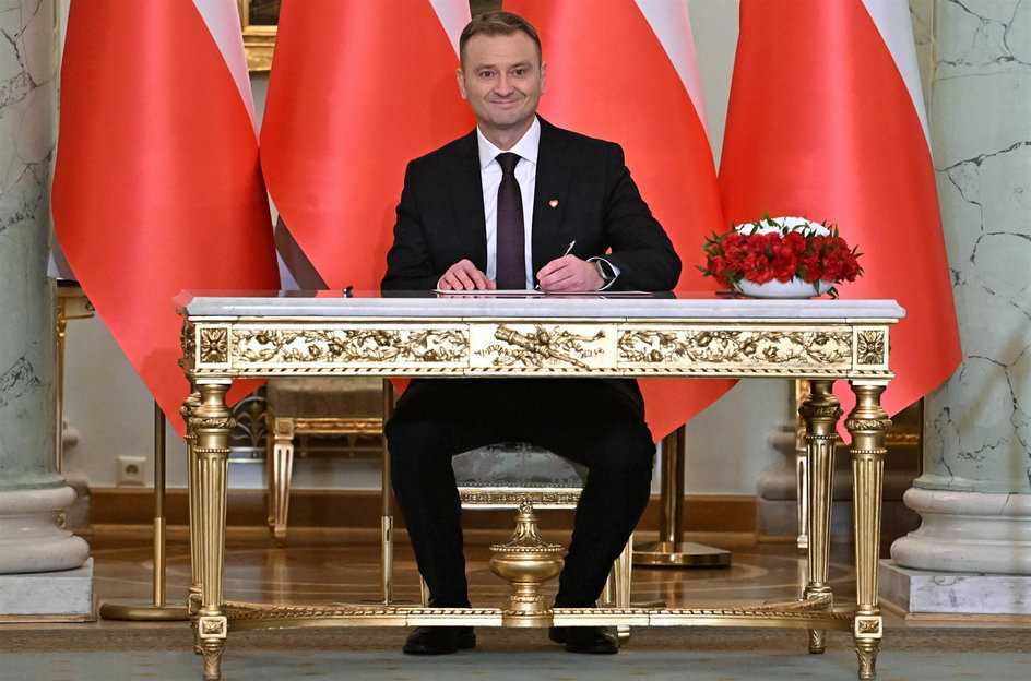 Sławomir Nitras na uroczystości zaprzysiężenia rządu.