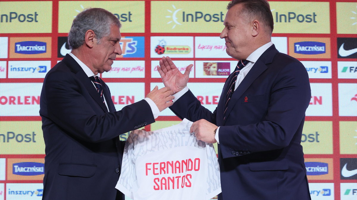 Fernando Santos i Cezary Kulesza na inauguracyjnej konferencji Portugalczyka (24 stycznia 2023)