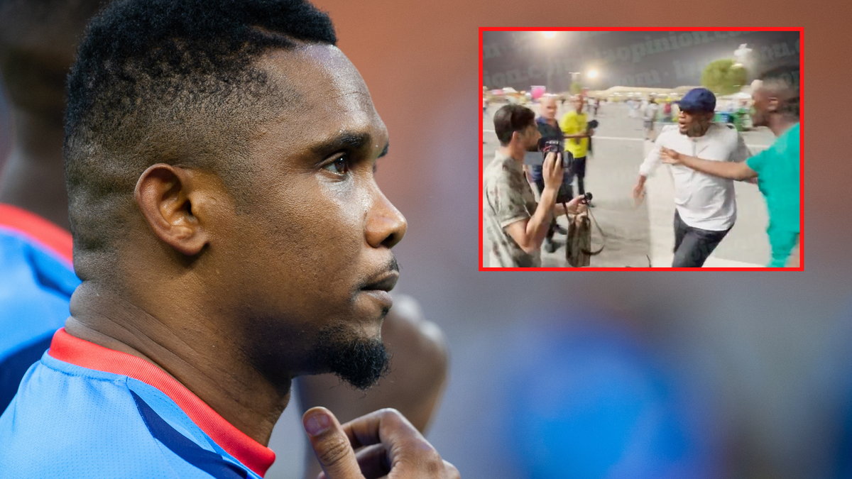 Samuel Eto'o kopnięciem powalił na ziemię jednego z kibiców pod stadionem (screen: LaOpinionLA/Twitter)