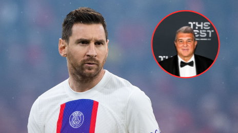 Leo Messi, w kółku: Joan Laporta