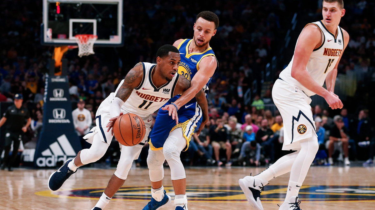 Od lewej Monte Morris, lider świetnie rzucających z dystansu Warriors Stephen Curry  i nowoczesny środkowy Nuggets Nikola Jokić