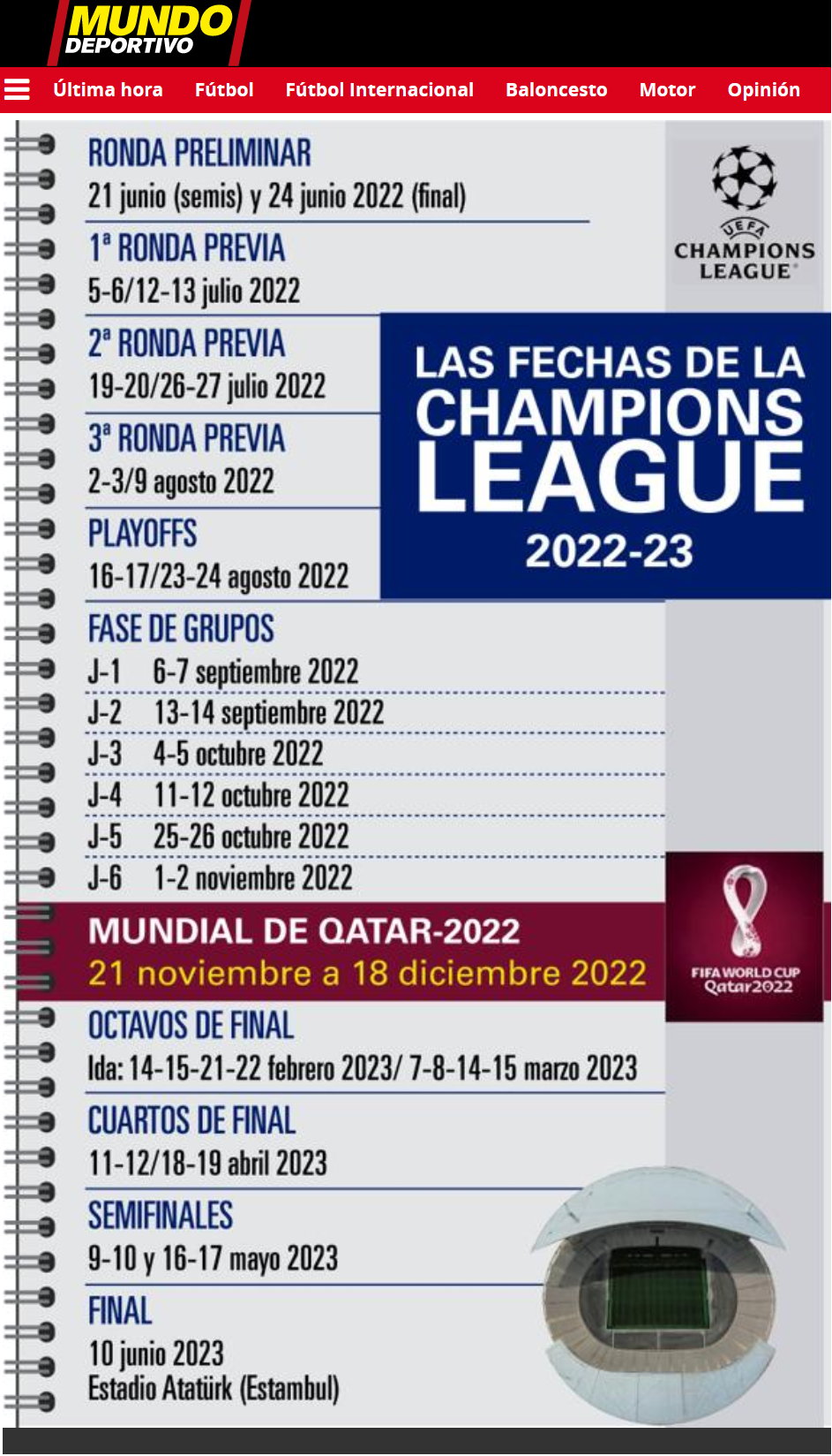 Terminarz Ligi Mistrzów w sezonie 2022/2023