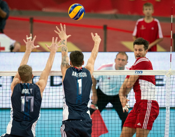 SIATKÓWKA FIVB MISTRZOSTWA ŚWIATA 2014 POLSKA USA ( Michał Winiarski Maxwell Holt Matthew Anderson)