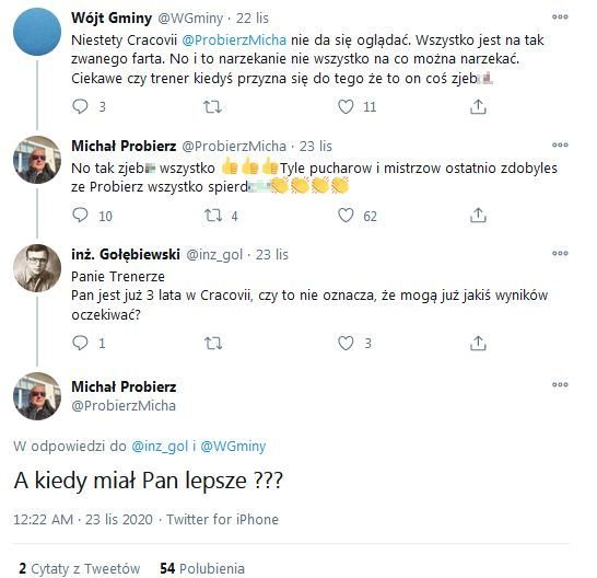 Tweety Michała Probierza po meczu z Legią