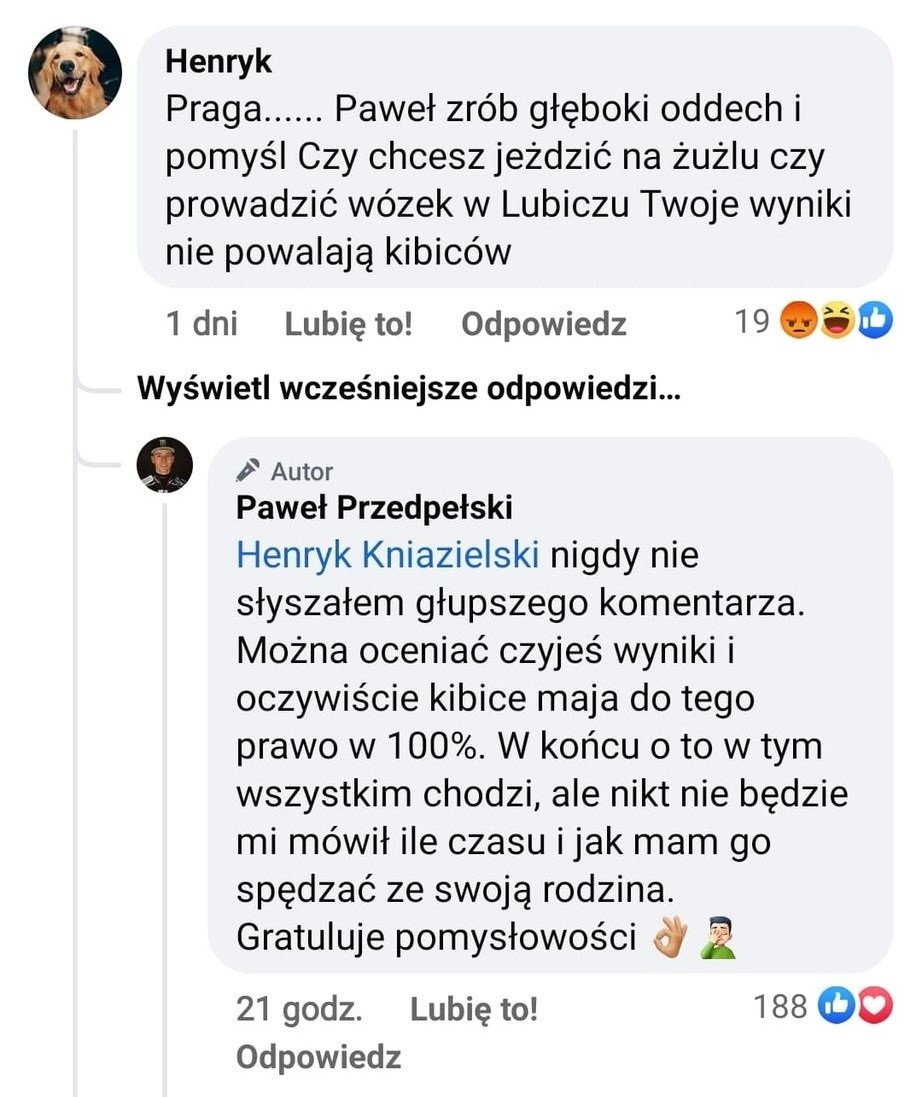 Paweł Przedpełski odpowiedział kibicowi