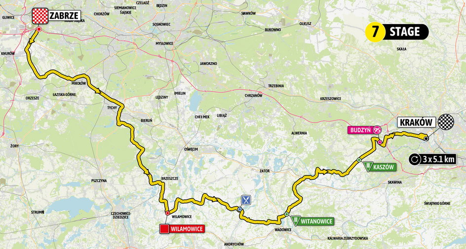 Mapa 7. etapu Tour de Pologne