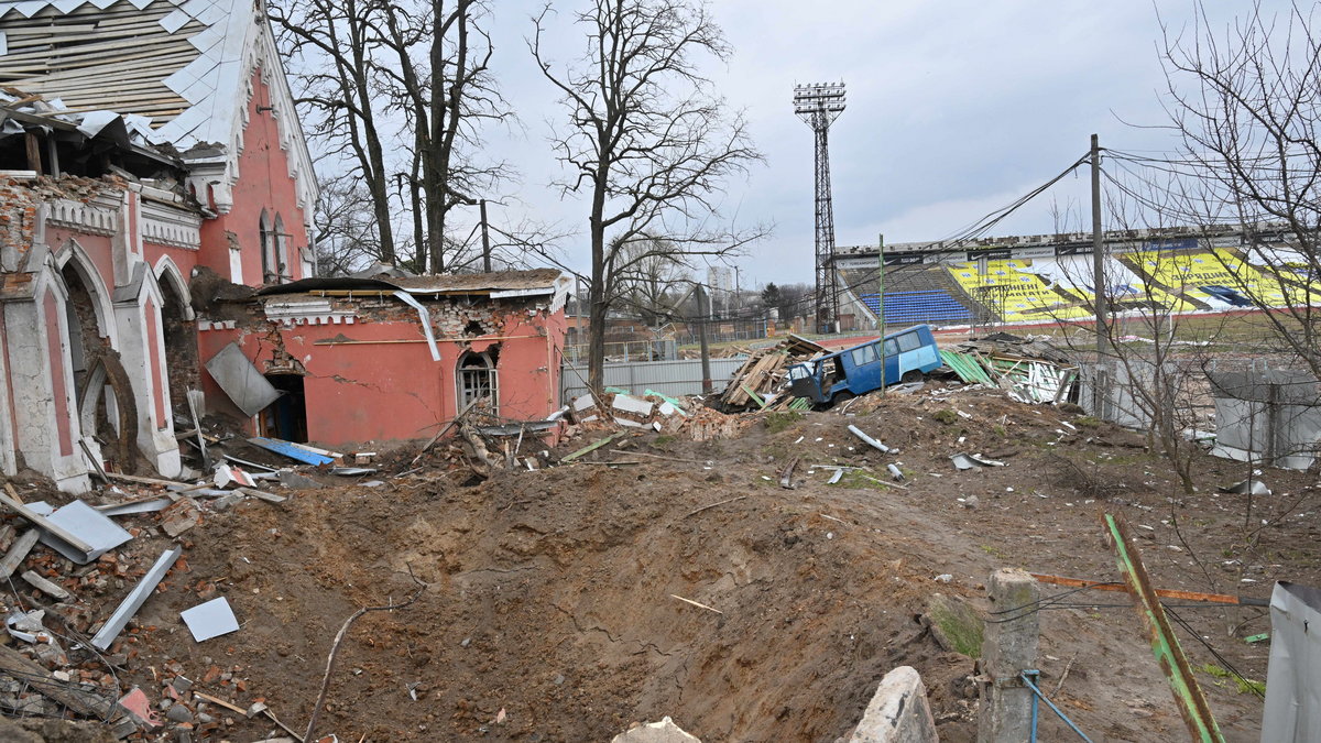 Stadion FC Desna Czernihów zniszczony przez Rosjan