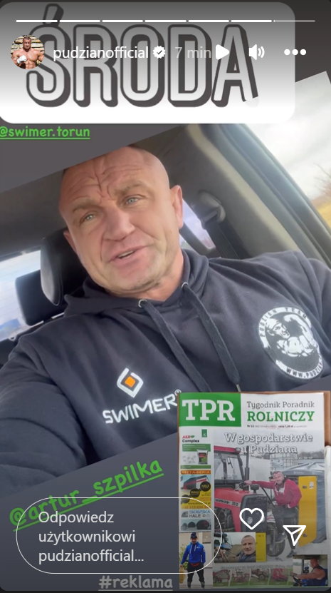 Mariusz Pudzianowski na Instastories do Artura Szpilki