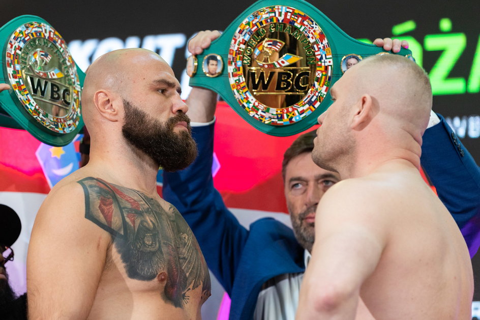 Oficjalne ważenie przed galą KnockOut Boxing Night 27. Alen Babić i Łukasz Różański.