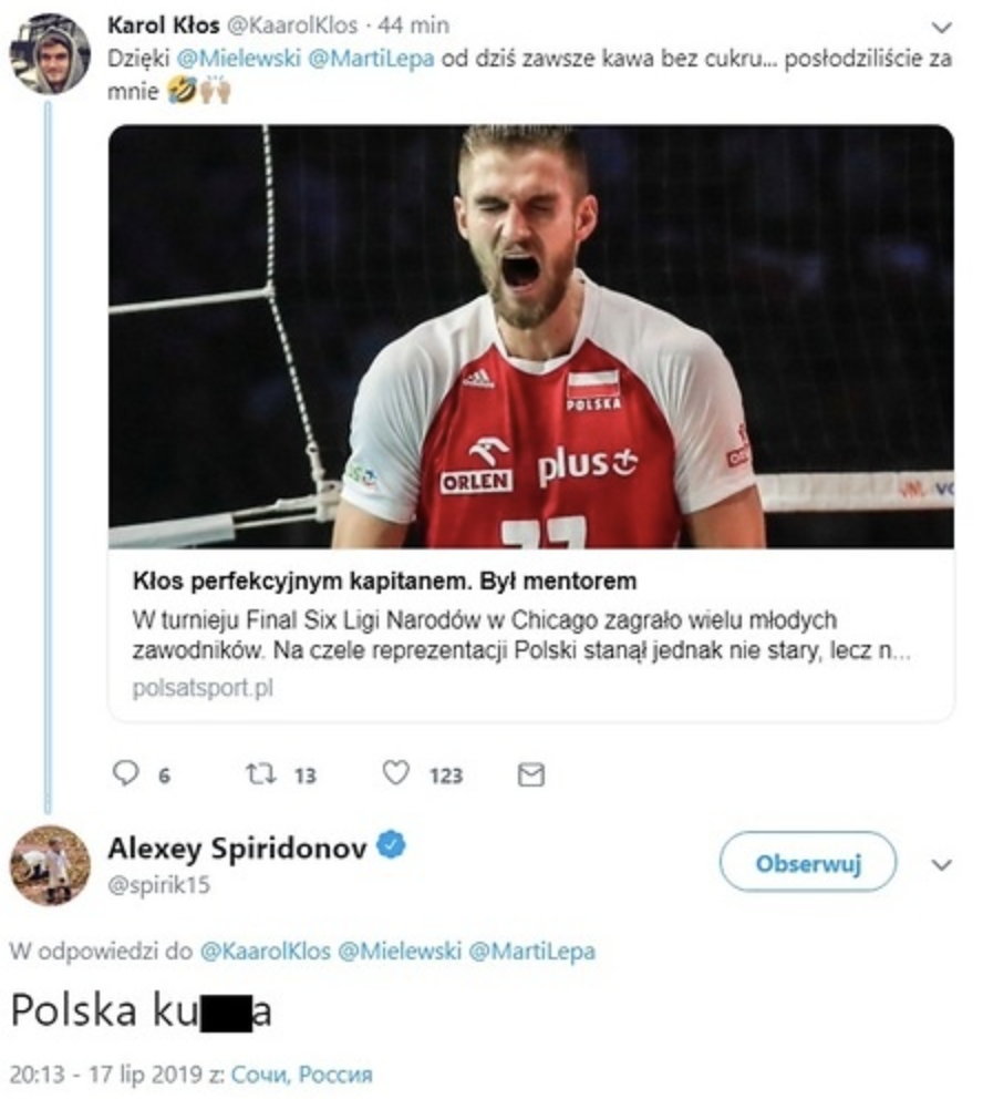 Aleksiej Spiridonow skomentował wpis Karola Kłosa