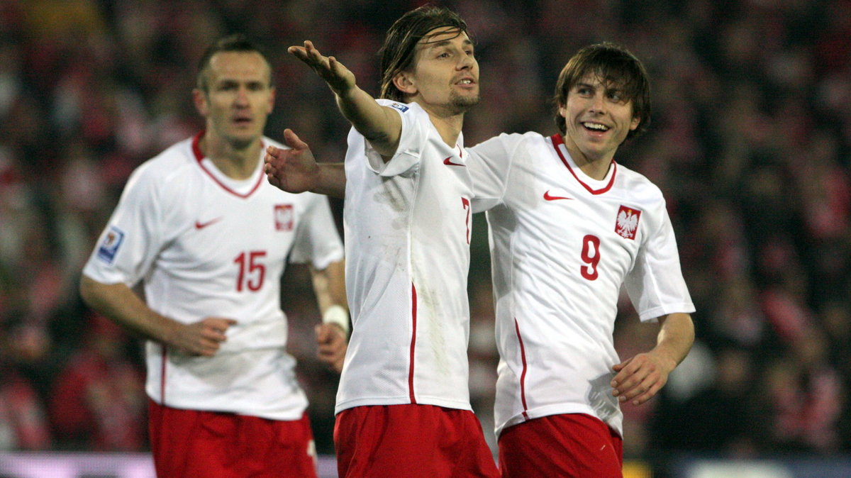 Łukasz Sosin (L), Euzebiusz Smolarek (C) i Rafał Boguski (P)