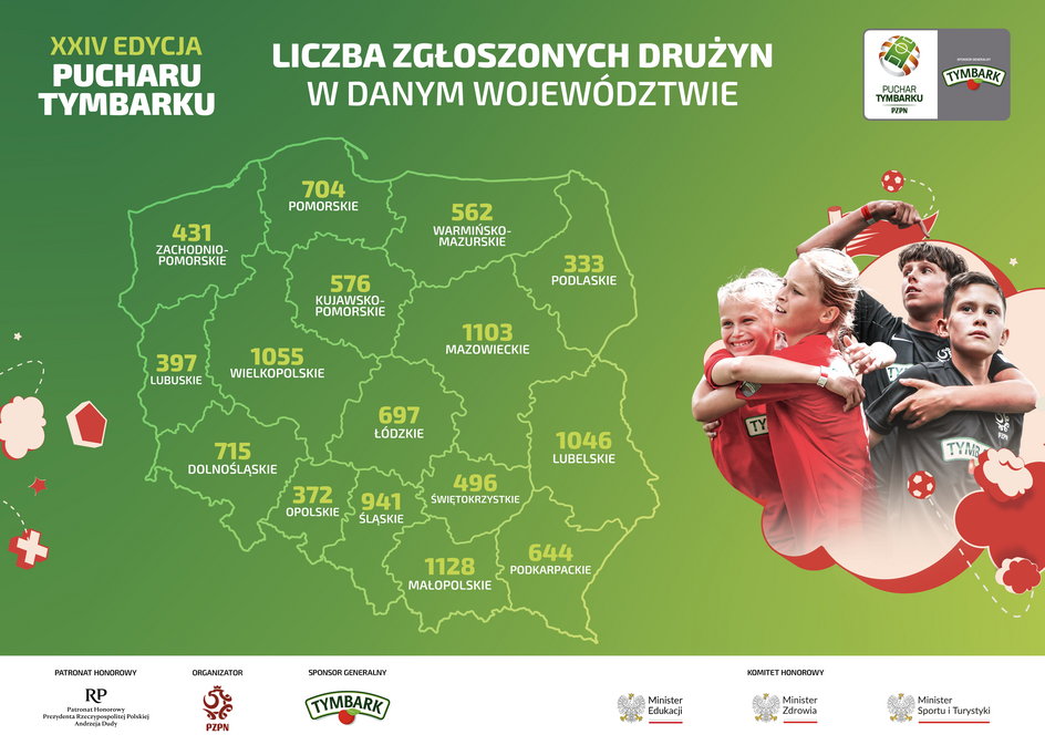 Liczba zgłoszonych drużyn w danym województwie XXIV edycja Pucharu Tymbarku