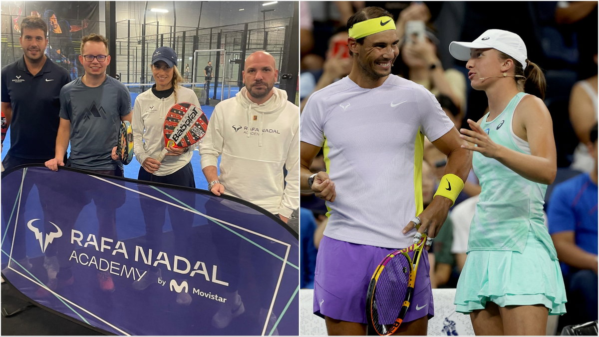 Autor z pracownikami Rafa Nadal Academy. Z prawej Rafa Nadal i Iga Świątek