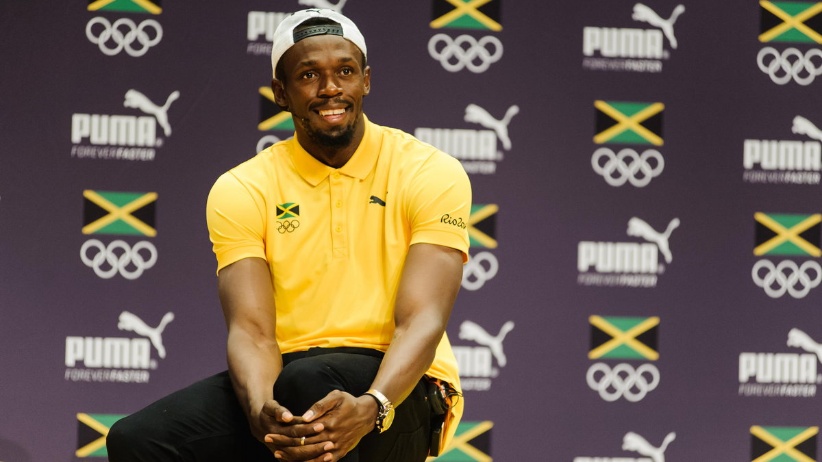 Usain Bolt na konferencji w Rio