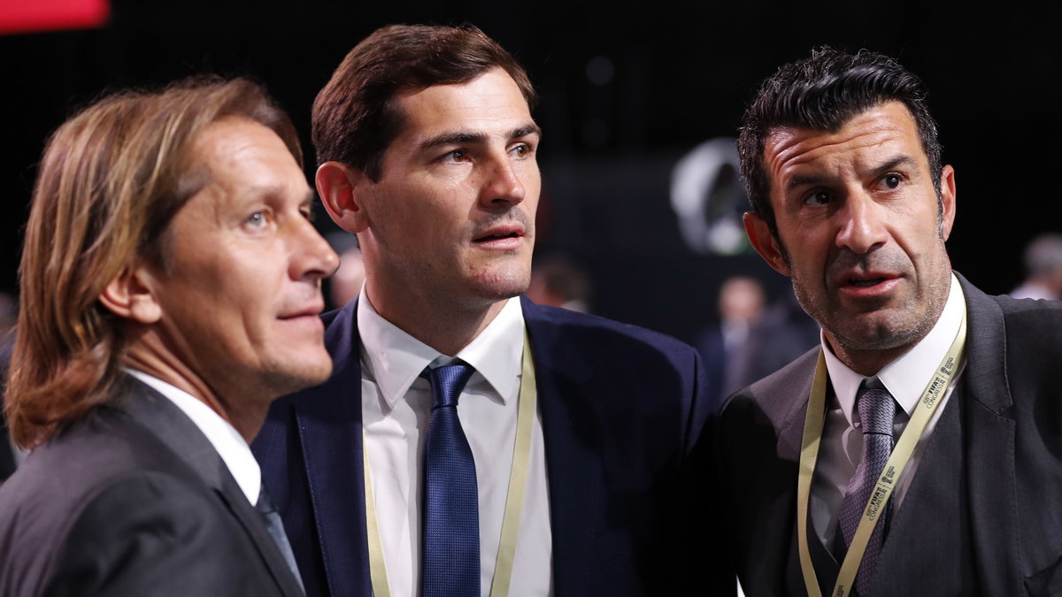 Michel Slagado (L), Iker Casillas, Luis Figo