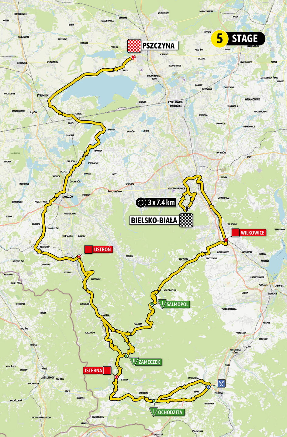 Mapa 5. etapu Tour de Pologne