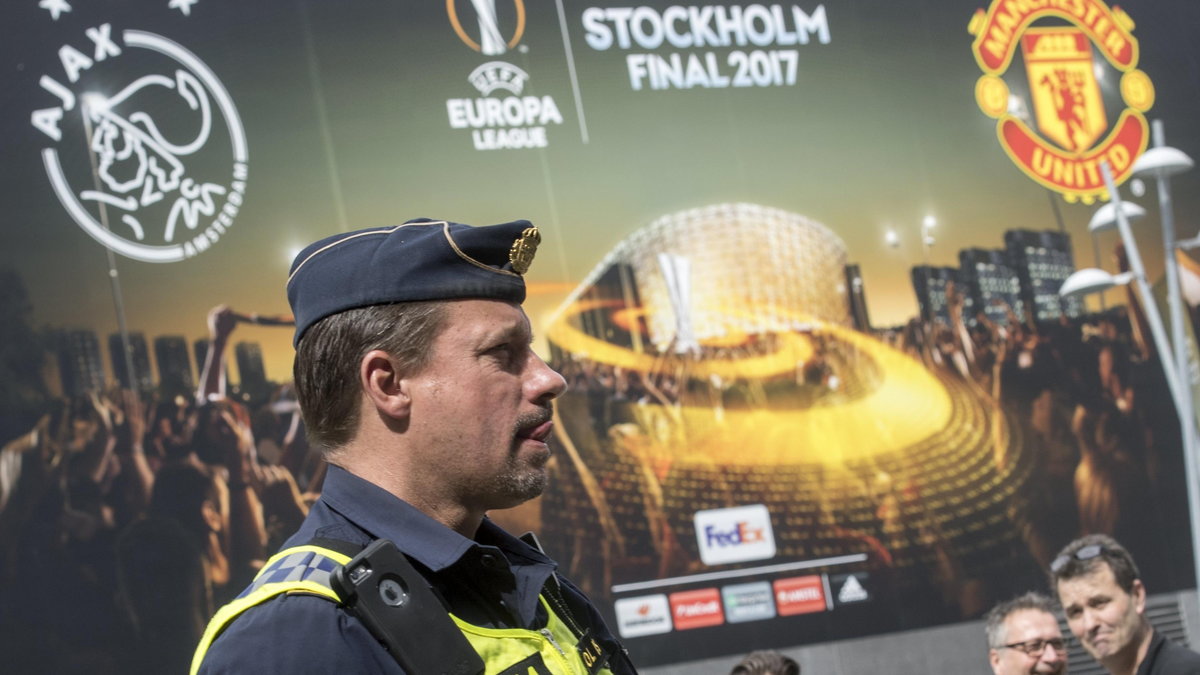 Police officers outside Friends Arena in Stockholm