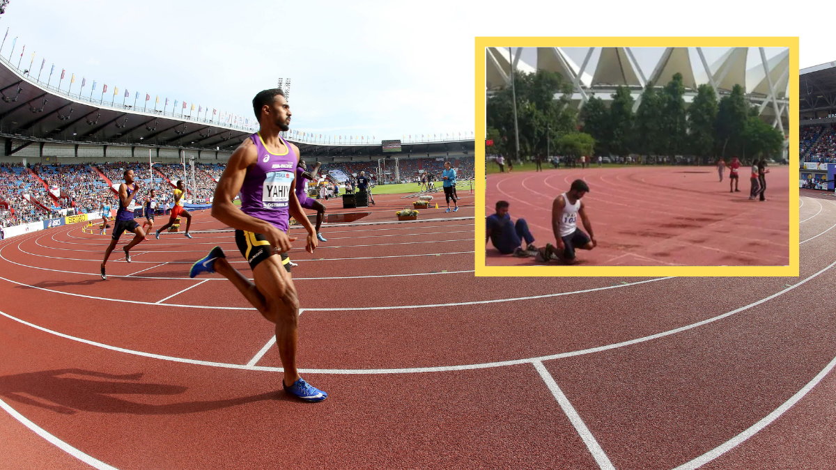 Zawody lekkoatletyczne (w ramce sytuacja z zawodów w Indiach)