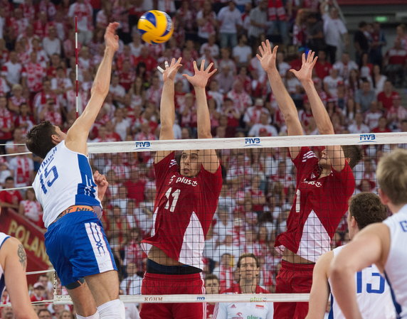 SIATKÓWKA FIVB MISTRZOSTWA ŚWIATA 2014 POLSKA ROSJA  (Fabian Drzyzga Piotr Nowakowski Dmitriy Ilinykh)