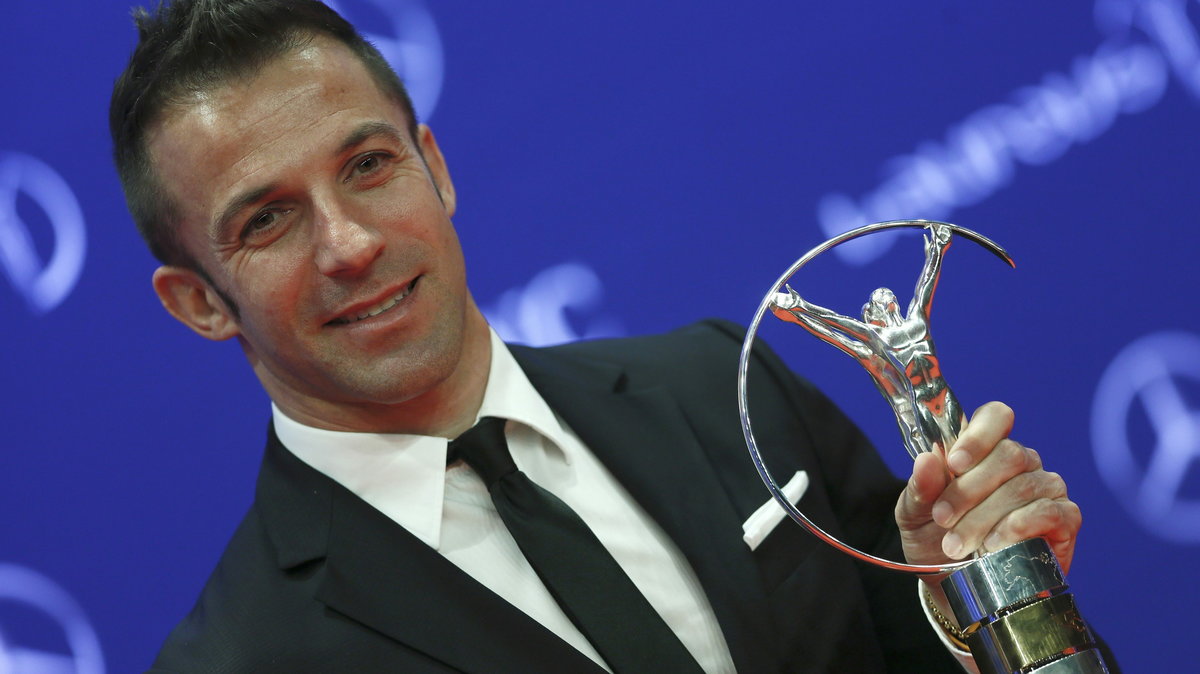 New Laureus World Sports Academy member Del Piero of Italy displays his award at the Laureus World Sports Awards 2016 in Berlin