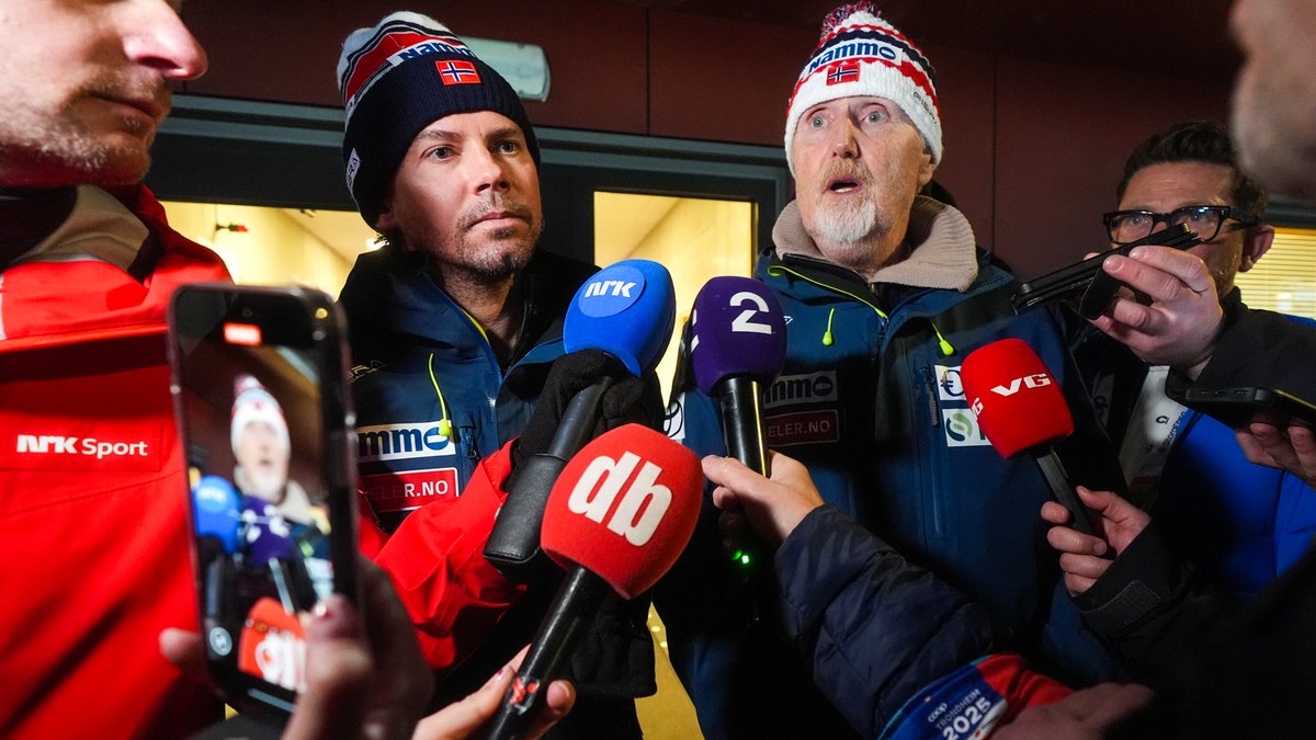Image 1: Coach Magnus Brevig talks to reporters