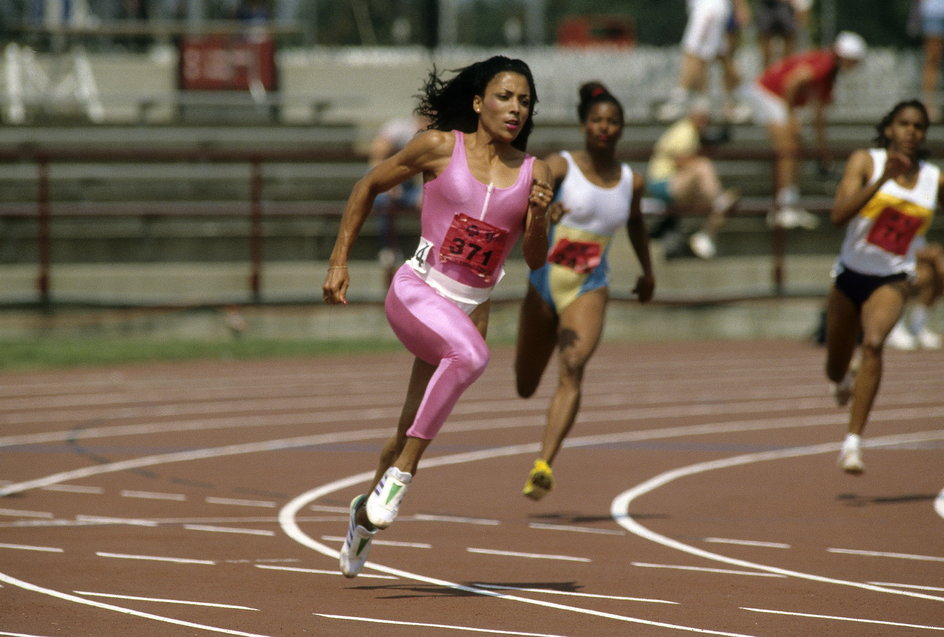 Florence Griffith-Joyner na próbie przedolimpijskie w Indianapolis (1988 r.)