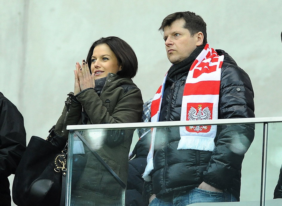 Anna Lewandowska i Cezary Kucharski na meczu Polska - San Marino (2014 r.)