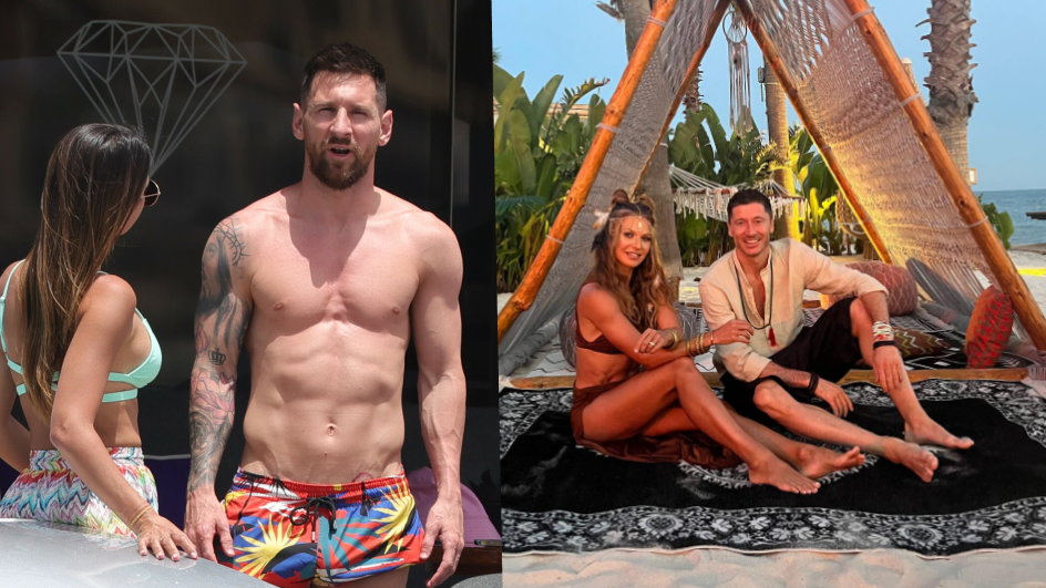 Leo Messi z żoną Antonelą, Robert Lewandowski z żoną Anną (Instagram/_rl9)