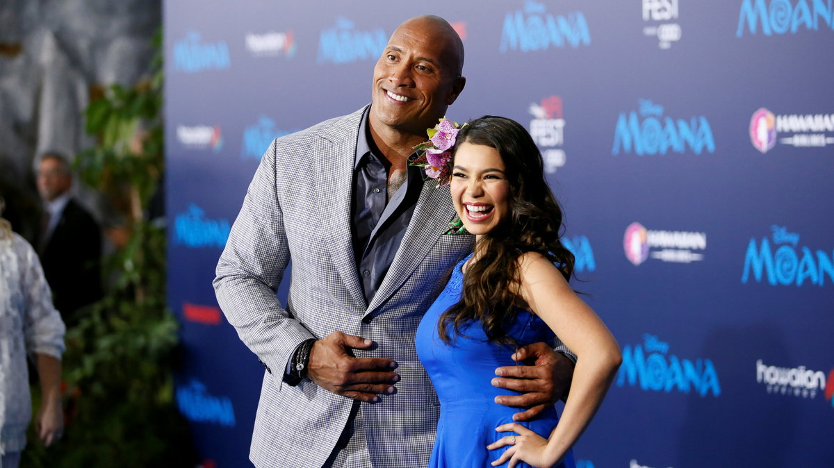 Actors Dwayne Johnson and Auli'i Cravalho pose at the world premiere of Walt Disney Animation Studios' "Moana" as a part of AFI Fest in Hollywood,