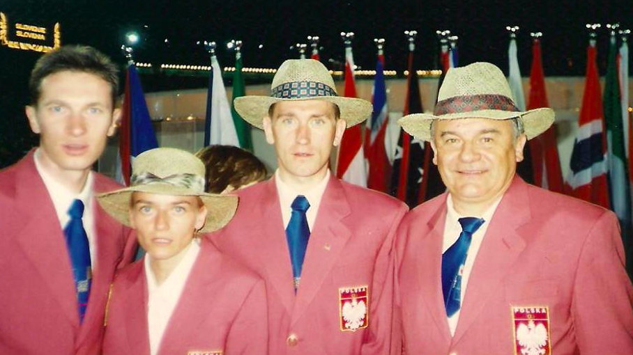 Wiesław Kiryk (z prawej) na igrzyskach w Atlancie ze swymi gwiazdami – Leszkiem Bebło (obok) i Grzegorzem Gajdusem (z lewej)