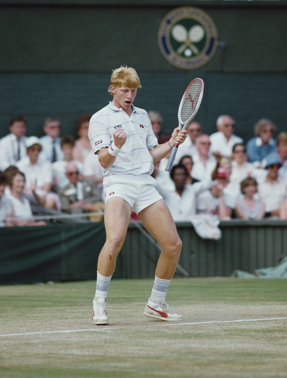 Boris Becker podczas finału Wimbledonu (7 lipca 1985 r.)