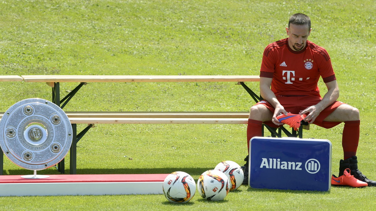 FILES - Injured Bayern Munich's French midfielder Franck Ribery waits for the German first division Bundesliga team FC Bayern Munich team photo presentation at the trainings area in Munich, southern Germany, on July 16, 2015. After months of injury, Riber