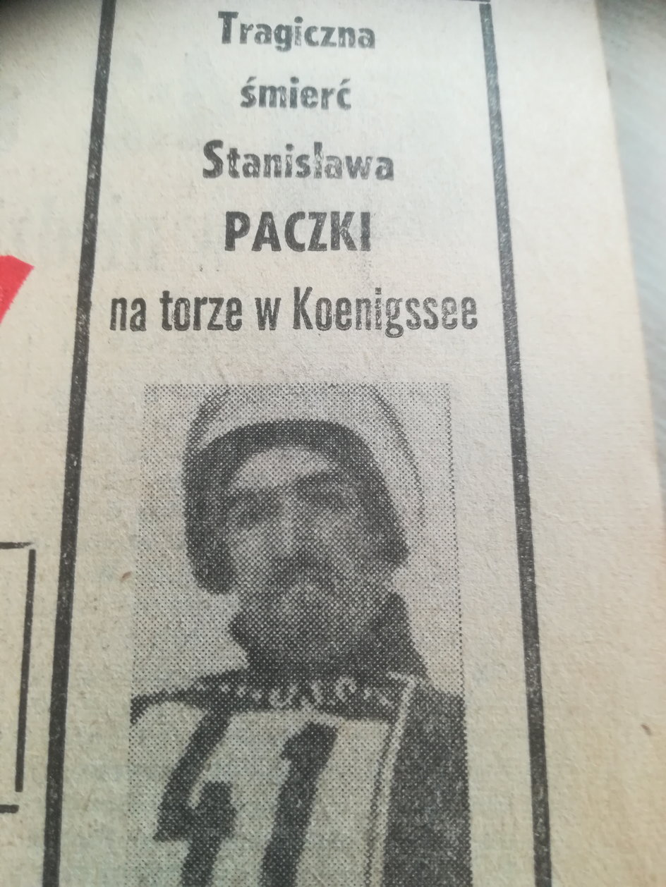 Informacja o tragicznej śmierci Stanisława Paczki z "Przeglądu Sportowego" (3 lutego 1969 r.)