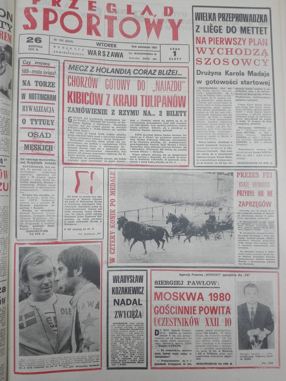 Okładka "Przeglądu Sportowego" z 26 sierpnia 1975 r.