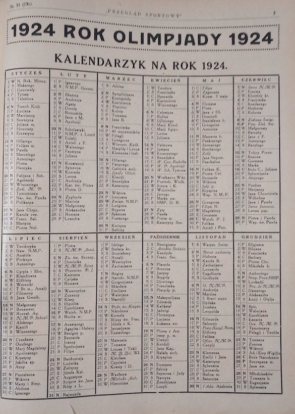 Kalendarz na 1924 rok zajął... zaledwie jedną stronę gazety