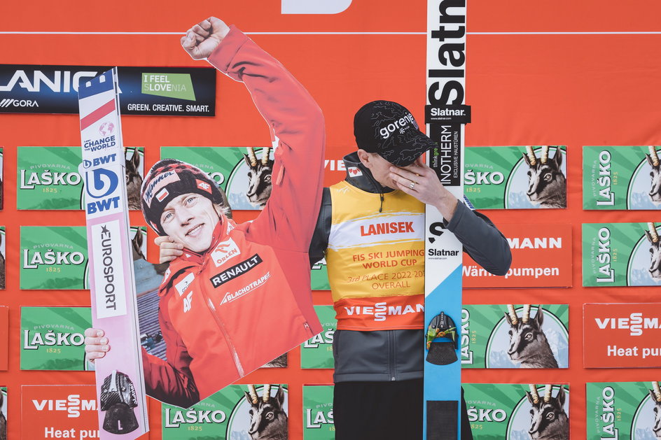 Anze Lanisek on the podium
