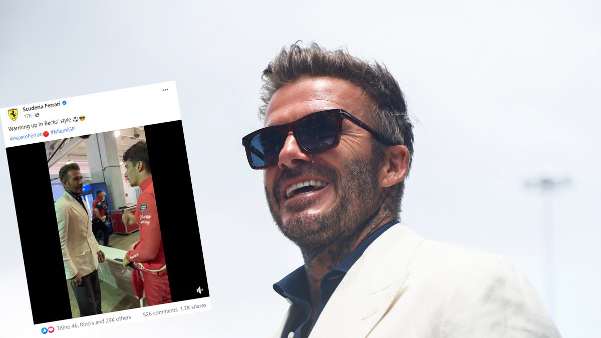 David Beckham i Charles Leclerc poodbijali piłkę w ramach rozgrzewki przed wyścigiem (facebook.com/ScuderiaFerrari).