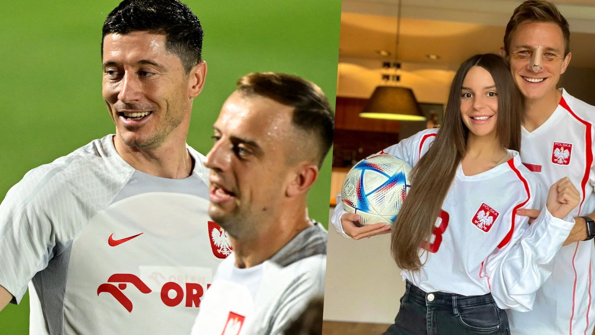 Reprezentanci Polski Robert Lewandowski i Kamil Grosicki. Polską kadrę wspierają m.in. Paulina Nowicka i Jakub Rzeźniczak